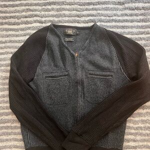 Ralph Lauren Men's Charcoal and Black Knit Zip-Up Sweater